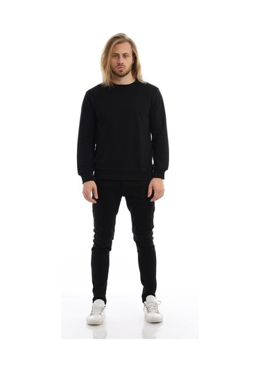 Erkek Bisiklet Yaka 3 İplik Sweat Siyah