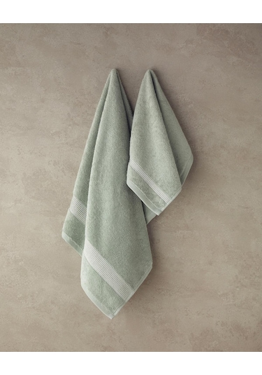 English Home Shiny Stripe Pamuklu Yüz Havlusu Seti Su Yeşili Yeşil