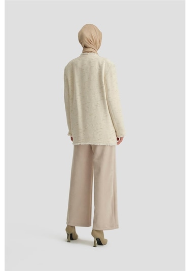 Armine Kumaşı Simli Ceket 24k5712 Ekru Ekru