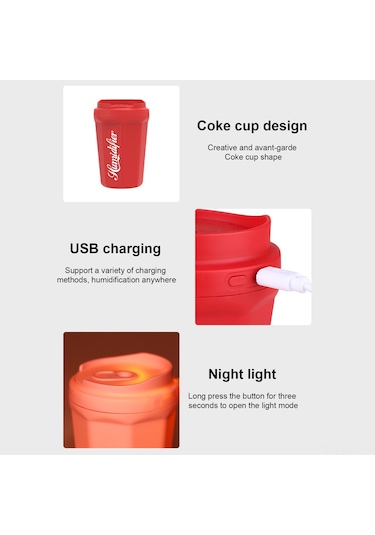 Ruicoo Ev Ve Araç Kullanıma Uygun 260ml Hacimli 80-100ml/saat Buhar Sağlayan Pembe Usb Nemlendirici