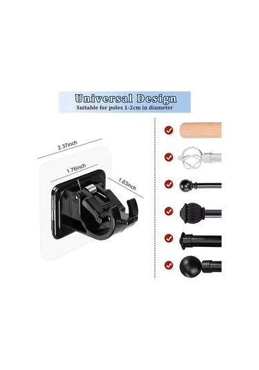 Adet Kendinden Yapışkanlı Perde Çubuğu Braketi Delinmeyen Perde Çubuğu Klipsi Siyah