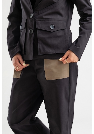 Bold & Young Kadın Üç Cepli Likralı Pamuklu Astarsız Blazer Ceket Siyah
