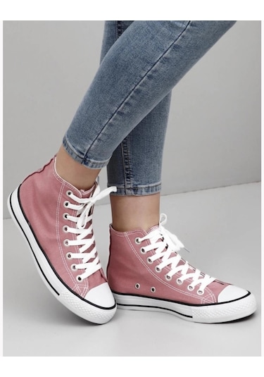 Bağcıklı Unisex Uzun Keten Ayakkabı-pudra-beyaz-123 Pudra - Beyaz