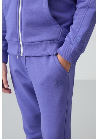 Tommy Life Eflatun Pamuklu İçi Tüylü Yumuşak Dokulu Standart Fit Nakışlı Kız Çocuk Eşofman Takım - 75148 Eflatun