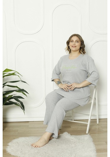 Fames Pijama Büyük Beden Mevsimlik Pijama Takimi Gri