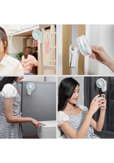 F21 Taşınabilir Mini Vantilatör 1200mah Şarj Edilebilir Usb Pilli Masaüstü Vantilatör Manyetik Taban Klipsli - Beyaz Beyaz