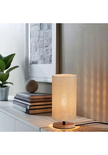 Homing Hasır Başlık Ahşap Tasarım Abajur 241594 Bej