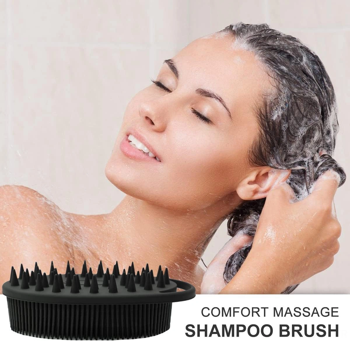 Shineyee Silikon Gövde Aşınmazlık Ve Saç Derisi Bakımı Fırçası - İki Yönlü Tasarım, Şampuanlama Özelliği İle Erkek, Kadın Ve Evcil Hayvanlar İçin Siyah
