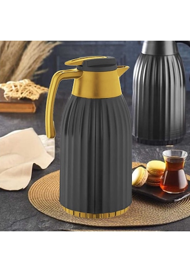 Penguen PNG-7004 1,5 Lt Oluklu Cam Termos Gold Siyah