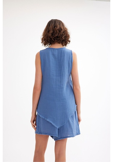 Pamuk Müslin Üçgen Bluz - Şık Ve Rahat Yaz Tasarımı Mavi