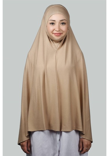 Altobeh Hazır Türban Peçeli Pratik Eşarp Tesettür Nikaplı Hijab - Namaz Örtüsü Sufle (5XL) - Koyu Bej