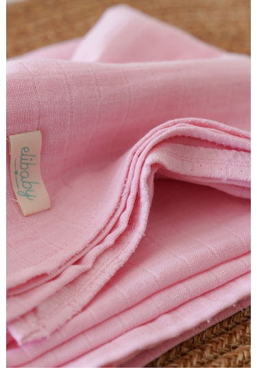 Organik Pamuk Çift Katlı Müslin Örtü Bebe Pembe 75x85 CM Pudra Pembe