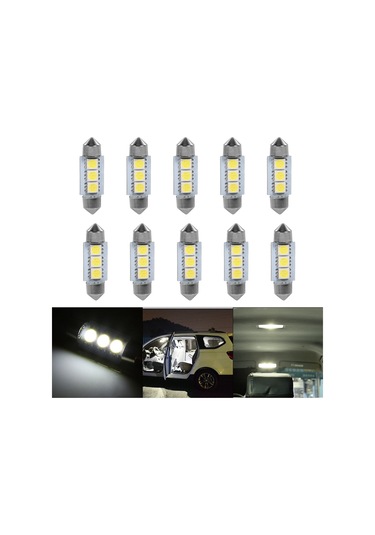 Kosona 10 Adet 36mm 3 Led 5050 Araba Okuma Lambası Beyaz 12v Enerji Tasarruflu 50.000 Saat Ömürlü