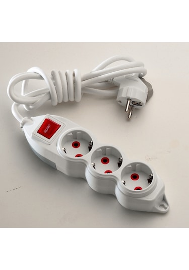 Mono Orion 3'lü Anahtarlı Topraklı Grup Priz 5 Metre (3x1) Beyaz