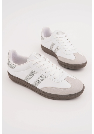 Muggo Sparkly Kadın Sim Detaylı Günlük Sneaker Spor Ayakkabı Beyaz