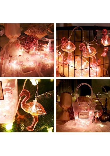 10&amp Apos Lu Pilli Led Flamingo Dekoratif Işık Zinciri Aydınlatma 15 Mt 4767 - Net3849-7225 Renkli