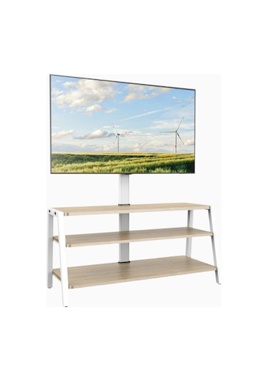 Fitueyes Tv Dolabı 37 70", 35 Kg Taşıma, Ayarlanabilir Yükseklik, 3 Ahşap Raf Tv Ünitesi Beyaz
