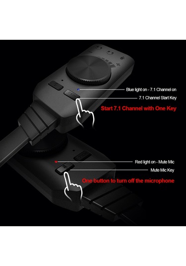 Xindoker Gs3 Usb 7.1 Sanal Ses Kartı - Sessiz Tuşlu, Sürücüsüz, Pc/laptop Uyumlu, Siyah