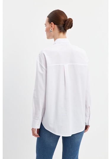 Stella Pulvis Beyaz Çift Yaka Detaylı Oxford Gömlek Beyaz