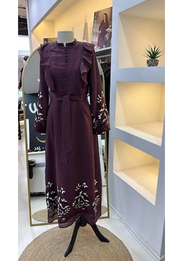 Nuss 2053 Nakiş Detay Elbise- Bordo