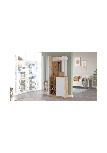 Yurudesign Roger Vestiyer Portmanto Ayakkabılık Çam-Beyaz