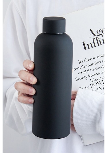 Exclusive 500 Ml Rubber Gövde Çay Termos Kupa Suluk Şişe Bardak Mug Siyah