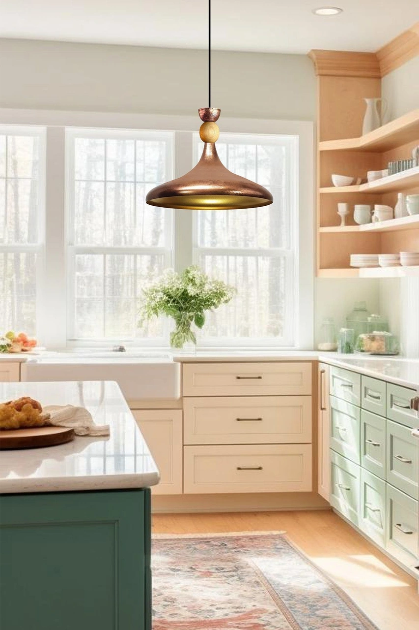 Patina Ahşap Şapka Tekli Avize Sarkıt Salon Mutfak Cafe Butik Lamba Aydınlatma Avizeler Patina