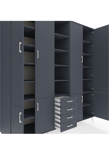 Kronos Dolap 17 Raflı 4 Çekmeceli 8 Kapaklı 220x59x243 Antrasit-antrasit/antrasit Antrasıt/antrasıt
