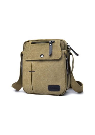 Erkek Kanvas Küçük Postacı Çantası Günlük Omuz Çantası Göğüs Çantası Seyahat Tote Çantası, Çok Cepli El Çantası, Haki Renk