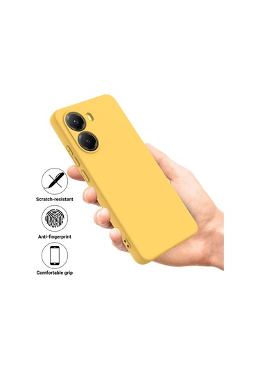 Xiaomi Poco X7 Pro İçin Düz Renk Sıvı Silikon Damlamaz Tam Kapsama Telefon Kılıfı Sarı