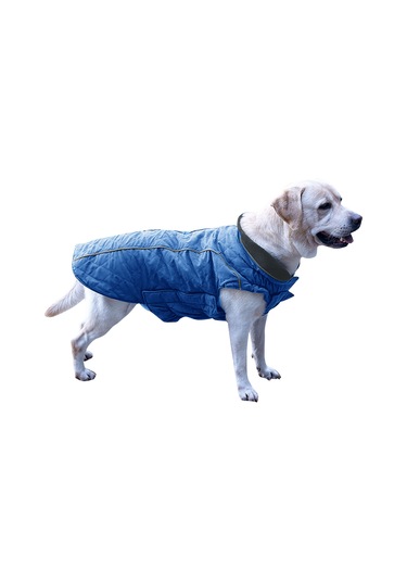 Vkemall Köpekler İçin Kışlık Kalın Isı Tutucu Kordonlu Vintage Desenli Polyester Ceket M Büyüklük Mavi