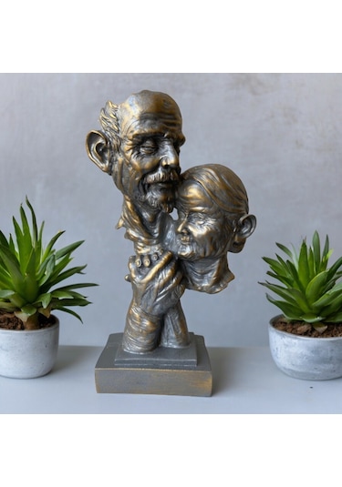 Yaşlı Çift Gümüş Antrasit Biblo