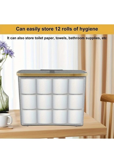 Sunshine011 Gri Sku 1 Adet Bambu Kağıt Havlu Tutucu, Çift Bölmeli Modern Banyo Depolama Sepeti Gri