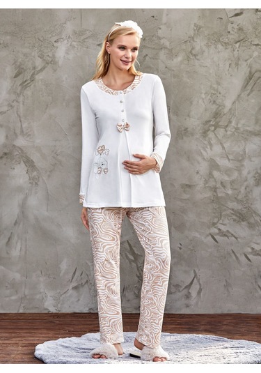 Kadın Lohusa Pijama Takımı 2445-2440 Vizon
