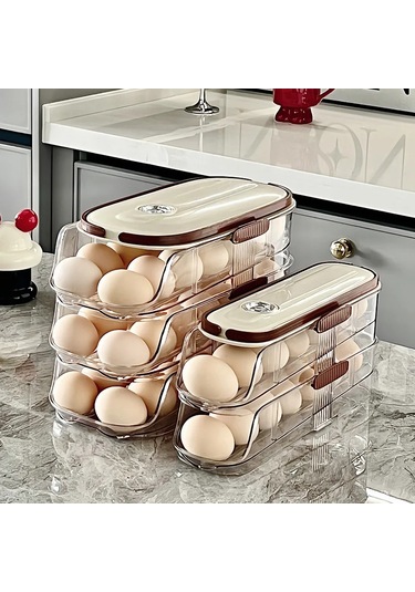 Ev Çok Katmanlı Otomatik Haddeleme Yumurta Saklama Kutusu Mutfak Ekru