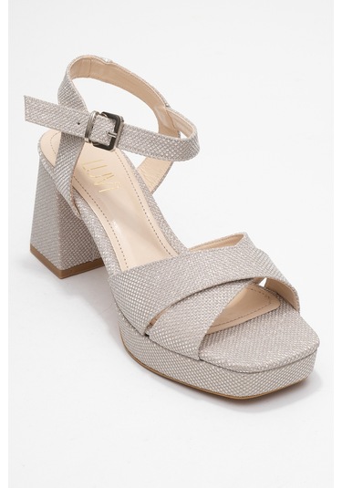 Lisbon Altın Simli Çapraz Bantlı Kadın Platform Topuklu Ayakkabı Altın