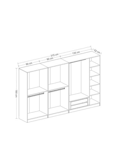 Minar Kale 7 Bölmeli 2 Çekmeceli Giyinme Dolabı Antrasit 190cm