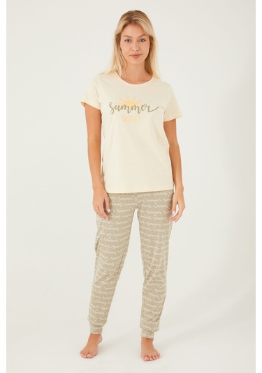 Arnetta 2483 Kadın Kısa Kol Pijama Takım Fildişi