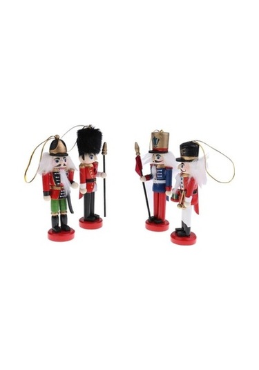 Lijinxu Ahşap Fındıkkıran Heykelcik Kukla Dekorasyonu 4'lü Kırmızı