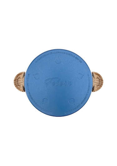 Febern Premium Bio Granit Alüminyum Döküm Nisch Tencere Seti Klasik Mavi-açık Ahşap Kulp