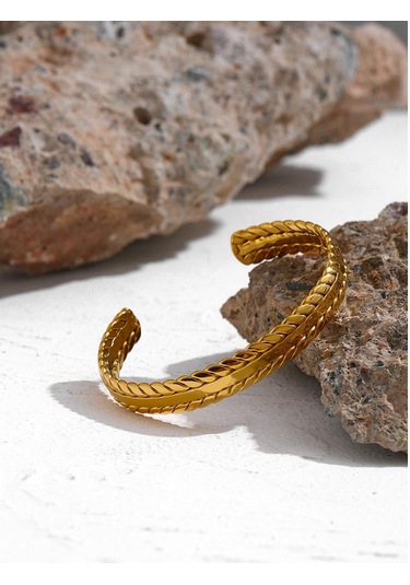 Eetit Paslanmaz Çelik Altın Yapraklı Manşet Bileklik Kadın Bileklik Altın