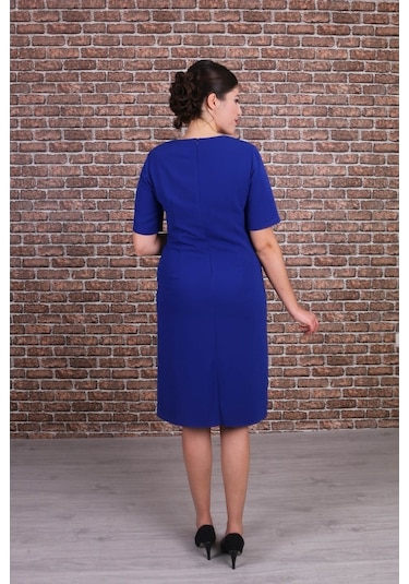 Nidya Moda Büyük Beden Saks Abiye Elbise-4155Sx Kadın Saks Mavi