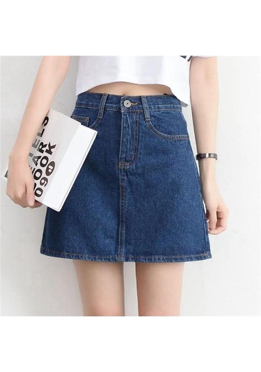 Kadın Etek Popüler Kot Etek Yüksek Bel Kore Kadınlar Için Diz Boyu Kısa Kot Etekler Mavi