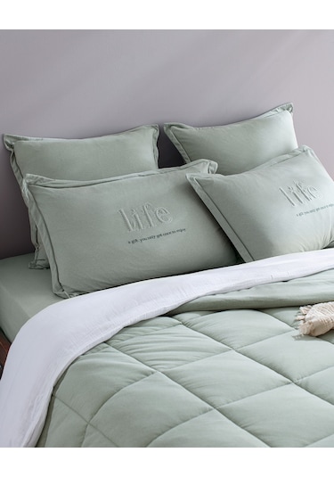 Madame Coco Bobigny Çift Kişilik Pamuklu Supersoft Comforter Set - Mint Yeşili Yeşil