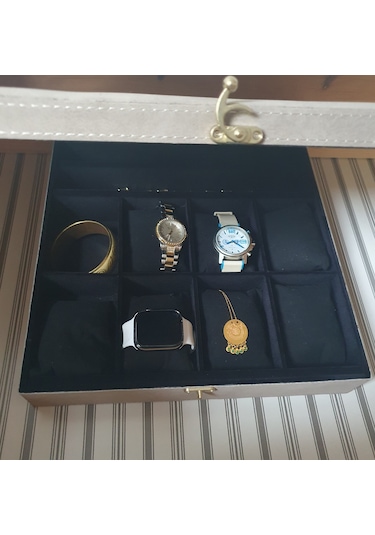 Adalinhome 10 Bölmeli Deri Kaplamalı Aksesuar Takı Saat Kutusu Siyah