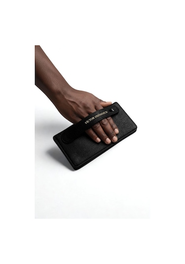 Telefon Bölmeli Cüzdan İsim Baskılı Mıknatıslı Ve El Bantlı Paraportföy Siyah