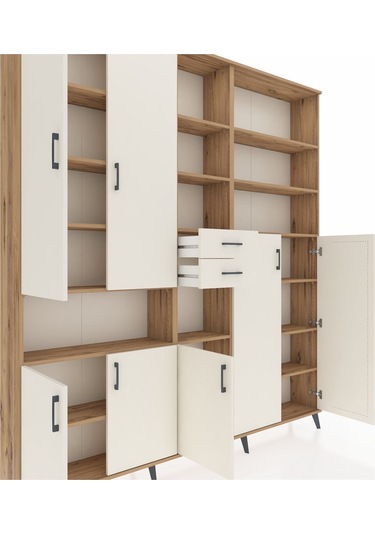 Arges Dolap 17 Raflı 2 Çekmeceli 7 Kapaklı 220x30x243 Çam-aytaşı/aytaşı Aytası/aytası