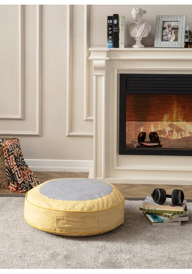 Yuvarlak Şeritli Puf Minder, 60x60cm