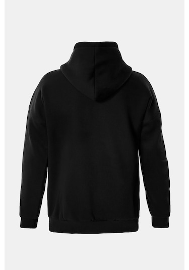 Unisex Fermuarlı Kapüşonlu Oversize Sweatshirt - Siyah Siyah
