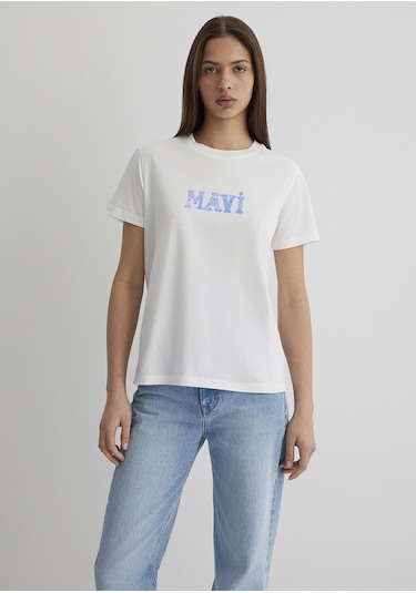Mavi - Mavi Logo Baskılı Beyaz Tişört 1612232-70057 Beyaz